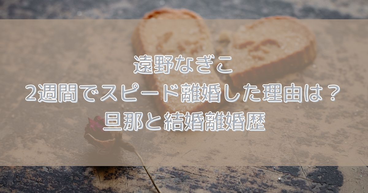 遠野なぎこ 2週間でスピード離婚した理由は？ 旦那と結婚離婚歴